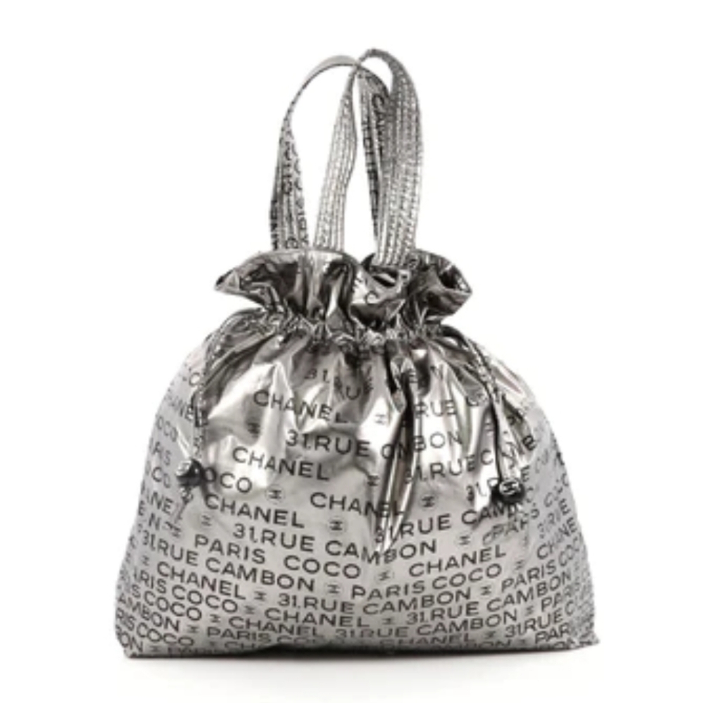 AUTHENTIC CHANEL MODERN ‘UNLIMITED’ LOGO SILVER MAXI TOTE